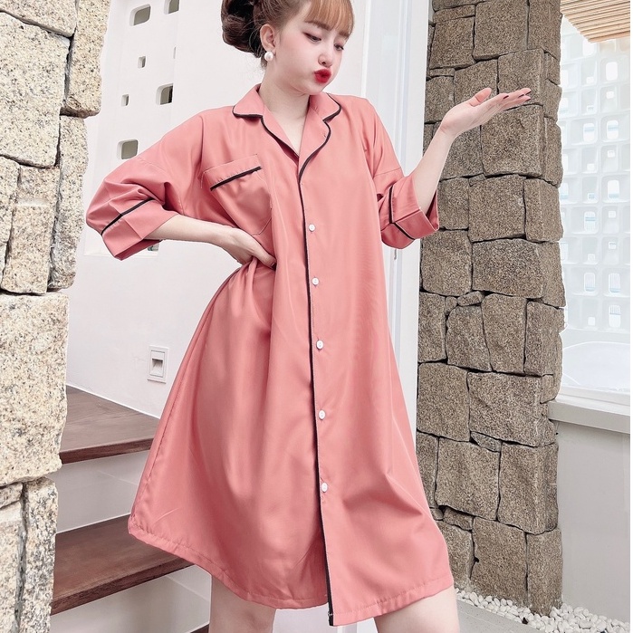 Đầm ngủ Qiny Studio váy ngủ bigsize đồ mặc nhà nữ dễ thương vải lụa tặng kèm quần cùng màu dưới 80kg