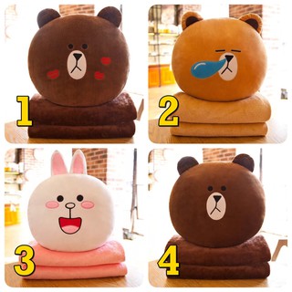 ẢNH THẬT - bộ chăn gối văn phòng thỏ cony gấu brown, gấu thỏ line cute mềm mịn