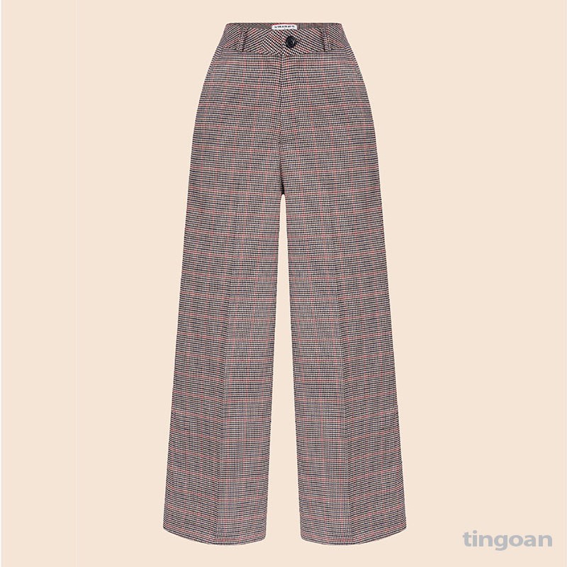 Quần ống rộng xuông cạp cao chống nhăn hack dáng kẻ caro đỏ tingoan CHARLIE CULOTTES/KĐ
