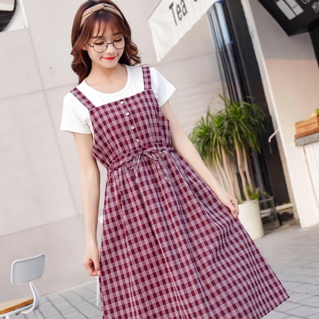 Váy yếm nữ kẻ caro 2 dây form dưới 65kg - Lyza Store | BigBuy360 - bigbuy360.vn