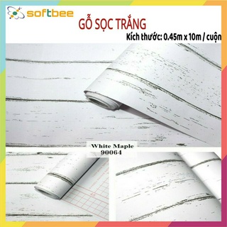 Giấy dán tường keo sẵn giả gỗ trắng
