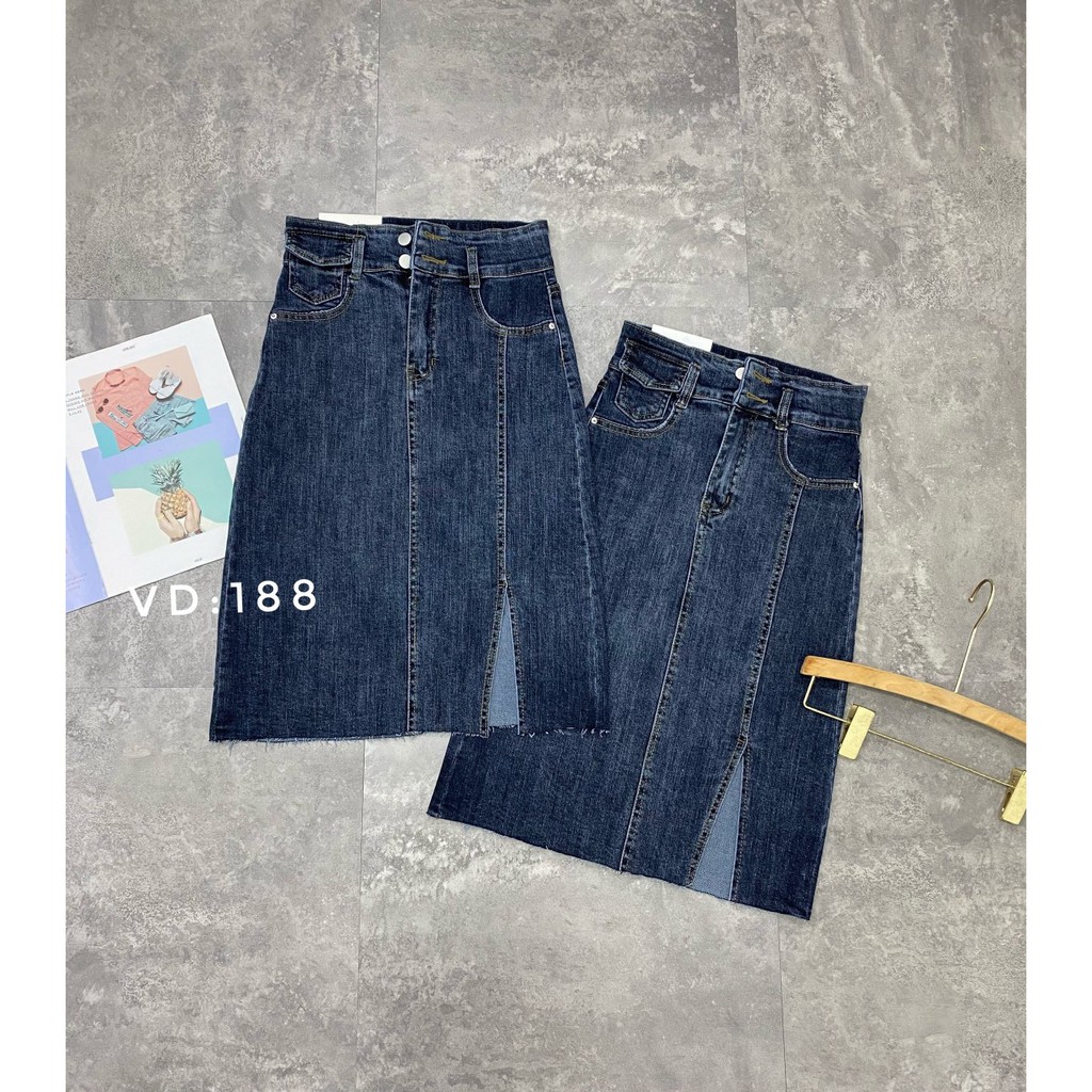 Chân váy jean chữ A dáng dài, cạp cao co giãn 4 chiều, nâng mông, màu sắc cực đẹp | BigBuy360 - bigbuy360.vn