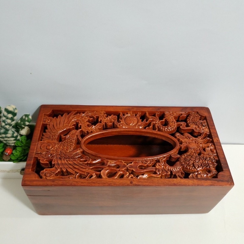 Hộp đựng giấy long phụng gỗ hương tinh tế