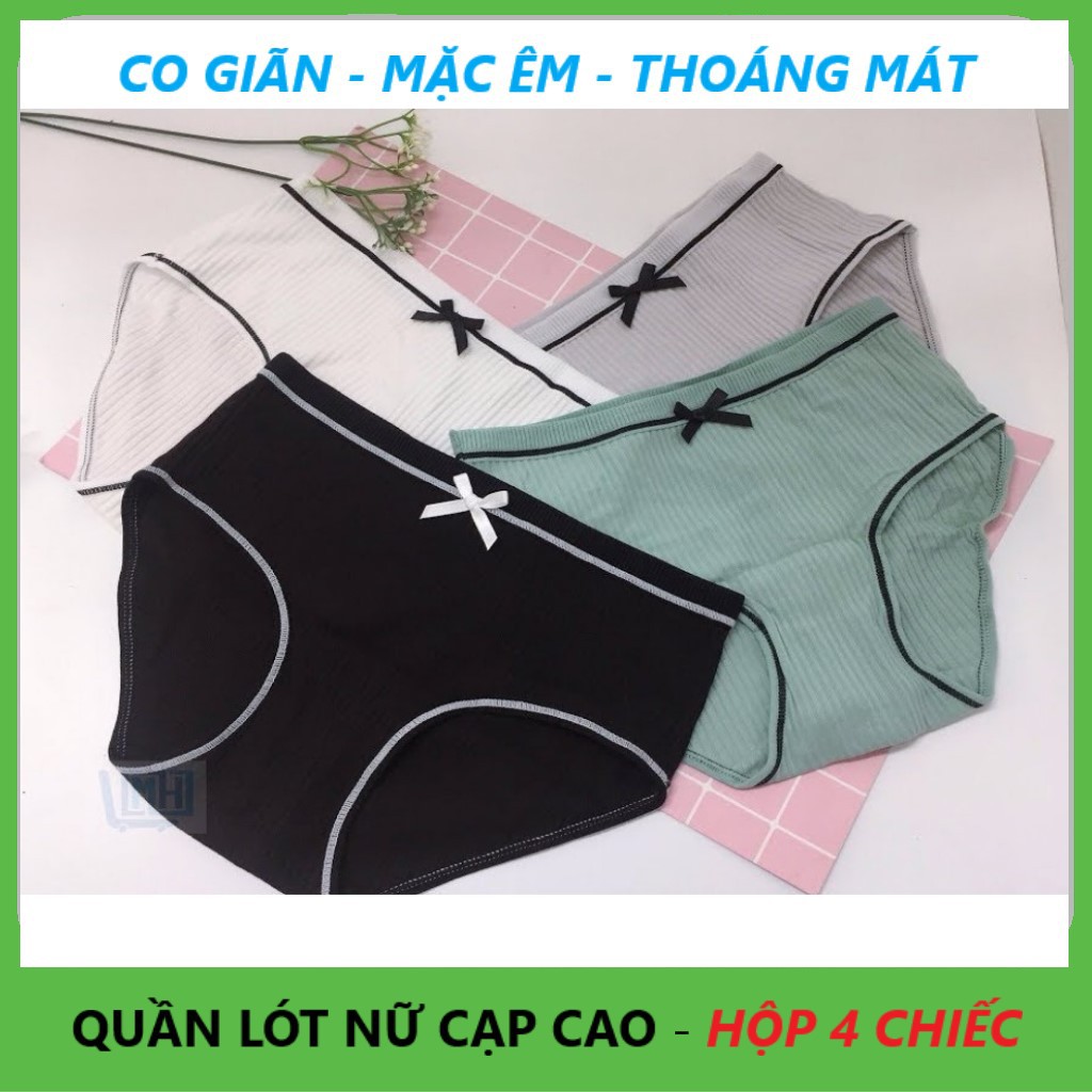 COMBO 4 QUẦN LÓT NỮ CẠP CAO CO GIÃN ĐÍNH NƠ CÓ HỘP CỰC ĐẸP