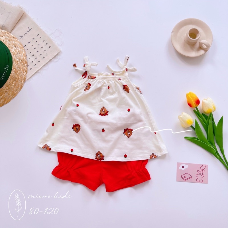 Đồ bộ 2 dây mặc nhà mát mẻ chất thun mềm mại dể thương cho bé gái