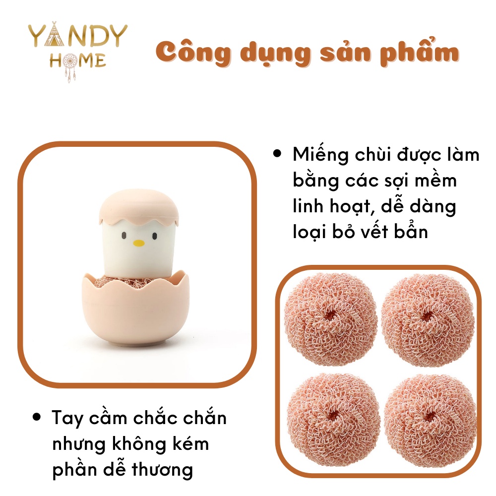 Bộ rửa chén bát đĩa YANDY HOME NB01 có tay cầm kèm đế đựng hình gà con dễ thương bền đẹp