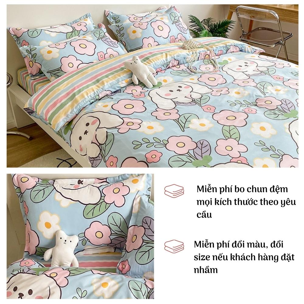 Bộ 4 món chăn ga gối đệm poly cotton ga giường họa tiết hoa nhí vintage, bộ ga gối drap giường bo chun - Otama Bedding | BigBuy360 - bigbuy360.vn