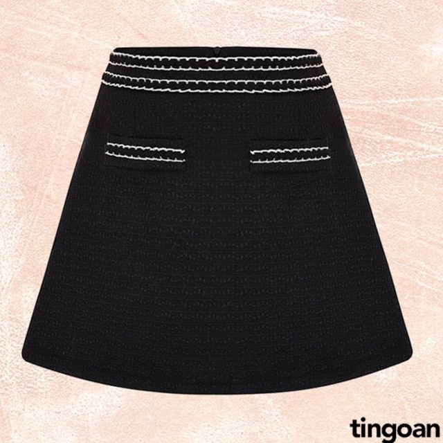 TINGOAN® - Chân váy cạp lưng cao tweed bện dây kim tuyến đen tingoan DREAMARY TWEED SKIRT/BL