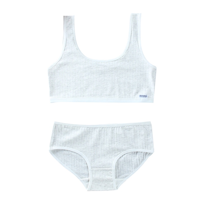 Bộ 2 Món Áo Ngực + Quần Lót Thể Thao Bản Rộng Màu Trơn Có Gân In Chữ Phong Cách Hipster Cho Tuổi Teen / Bé Gái