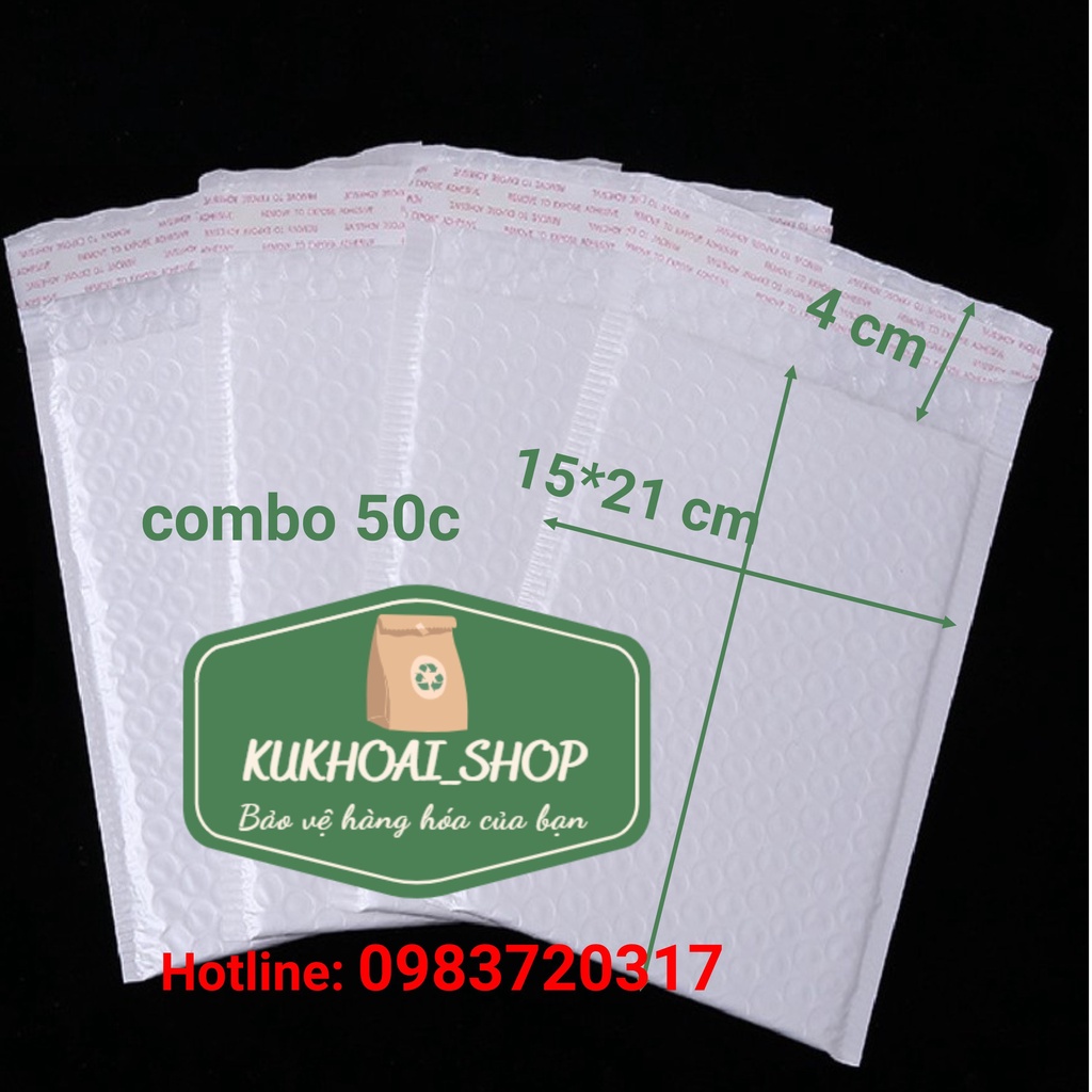 COMBO 50 Túi Đóng Gói Hàng Chống Sốc KT 15x21 cm, Túi Đóng Hàng Nilon Lót Bóng Khí An Toàn Tiện Lợi