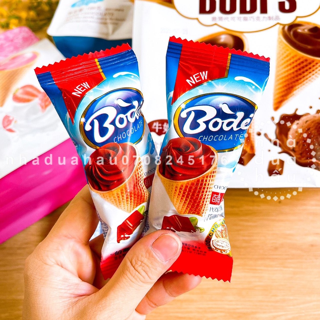 Một gói bánh ốc quế nhân kem sữa vani/ dâu/ socola Bodis Hongkong siêu ngon đầy kem gói lớn 188gam tầm 14 cái