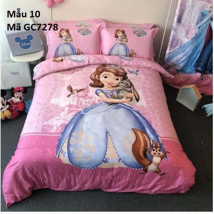 GC7278 Bộ chăn ga gối cho Gường trẻ em 1.2m, 1.3m Cotton 100% hình Công chúa Elsa, Người nhện, Micky hàng nhập