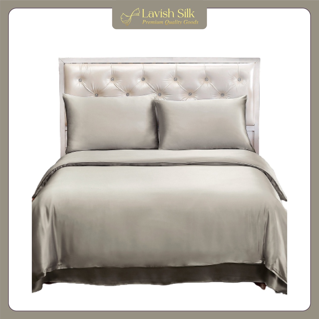 Trọn Bộ Vỏ Chăn Ga Gối Phi Lụa Lavish Silk Cao Cấp Mát Lạnh Hàng Loại 1 Không Nối Vải –Bạc Kim