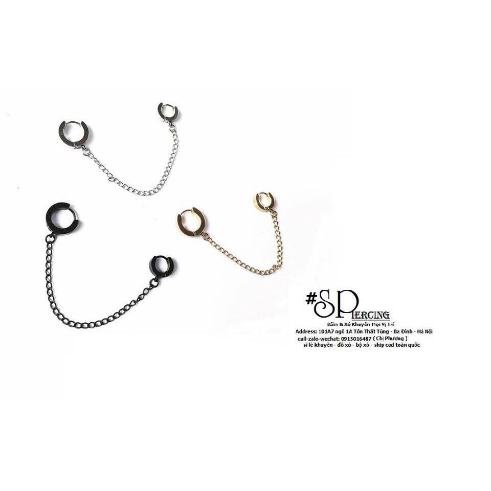 KHUYÊN TAI VÒNG XÍCH 2 LỖ CÁ TÍNH - KHUYÊN UNISEX CAO CÂP