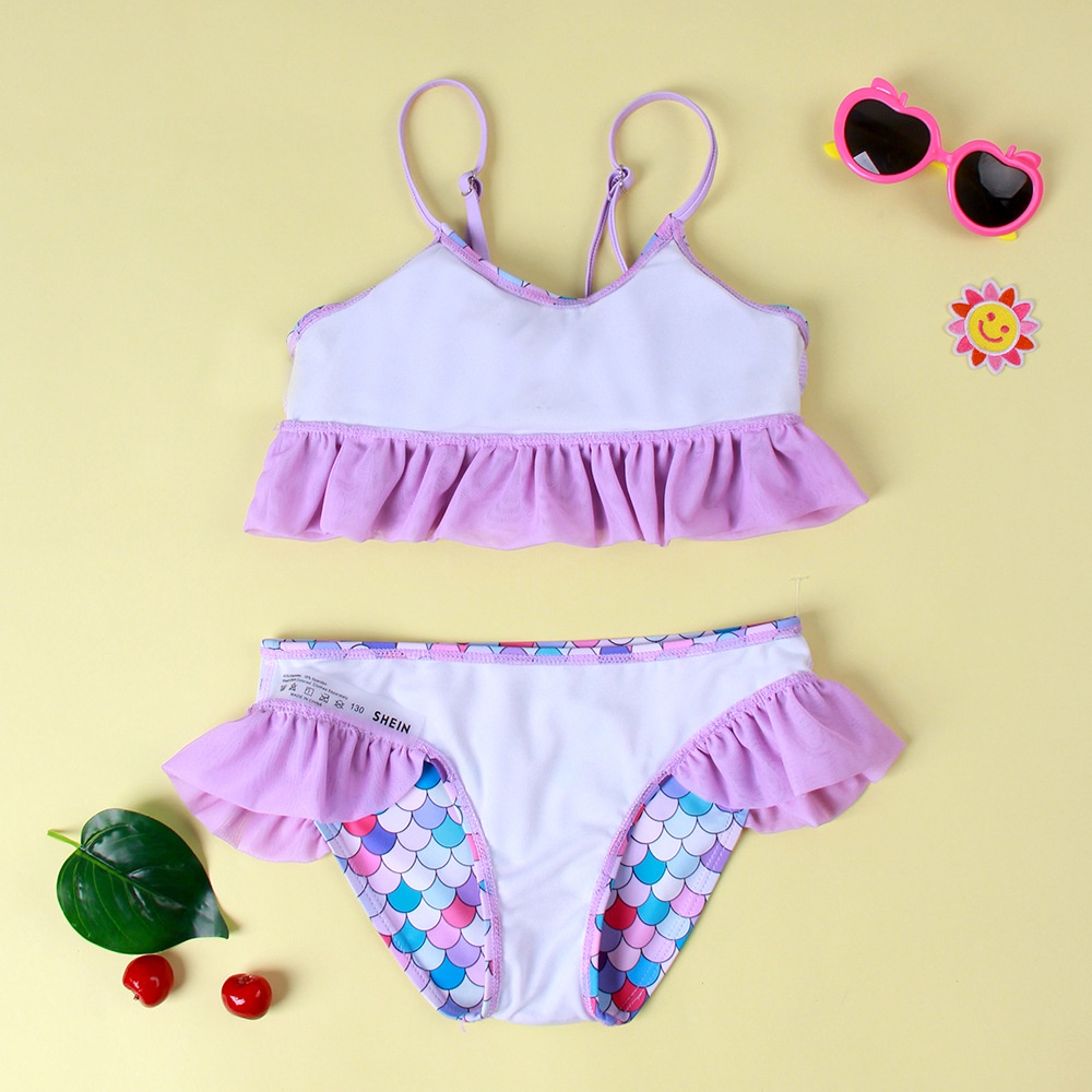 Bộ Đồ Bơi Nhún Bèo Lưng Cao Co Giãn Thoải Mái Dành Cho Bé Gái