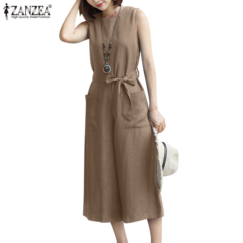 Zanzea Áo liền quần Sát Nách Cổ Tròn Có Túi Sau Lưng Thời Trang Cho Nữ