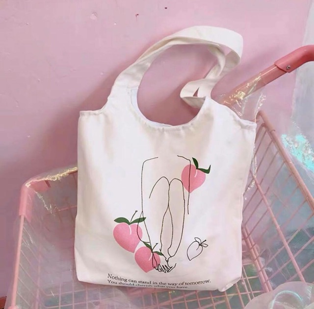 Túi Tote Vải Bố Đựng Đồ Canvas Đeo Chéo Hàn Quốc Hình Cam Đào