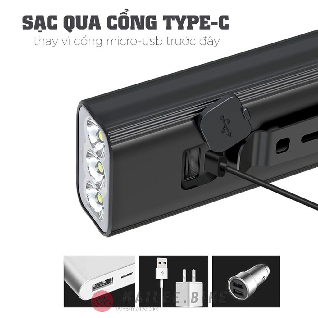 Đèn Pha Trước Xe Đạp Siêu Sáng Có Đồng Hồ Hiển Thị Thời Lượng Pin Còn Lại - Sạc Pin Cho Điện Thoại- Chống Nước Cao Cấp