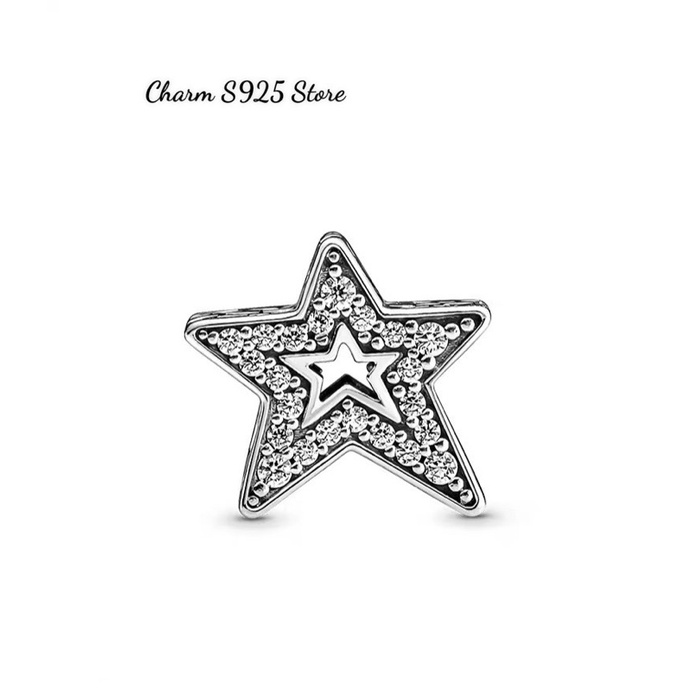 charm pan ngôi sao đính đá trắng bạc s925 cao cấp