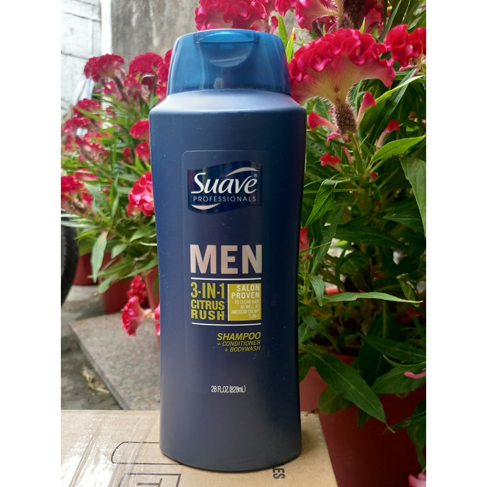 Dầu tắm, gội, xả Suave Men 3 in 1 Shampoo, Conditioner and Body Wash 828ml của Mỹ