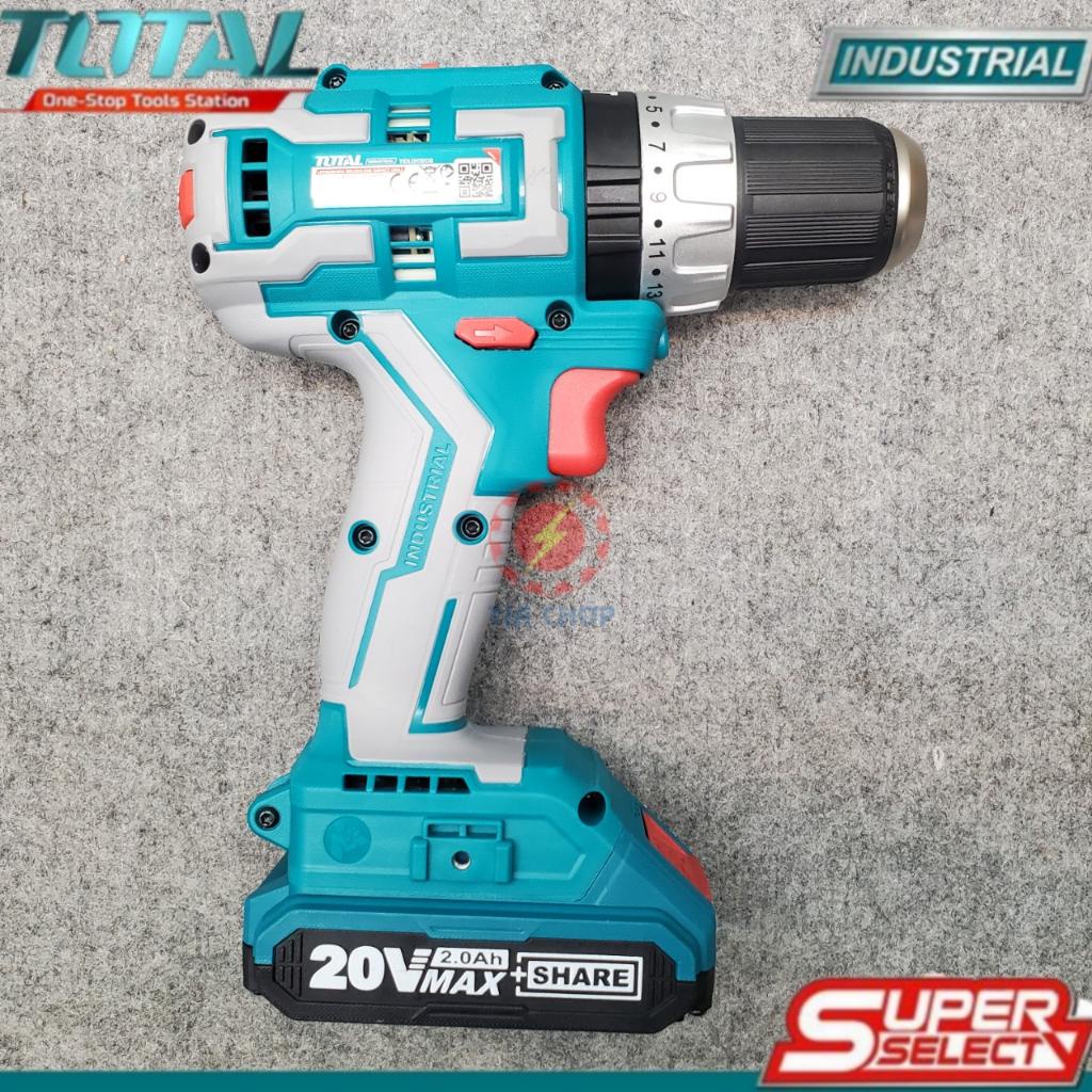 Máy khoan bê tông dùng pin 20V không chổi than TOTAL TIDLI20608 hai tốc độ 450-1900v/p, tốc độ đập 22500bmp, khả năng kẹ