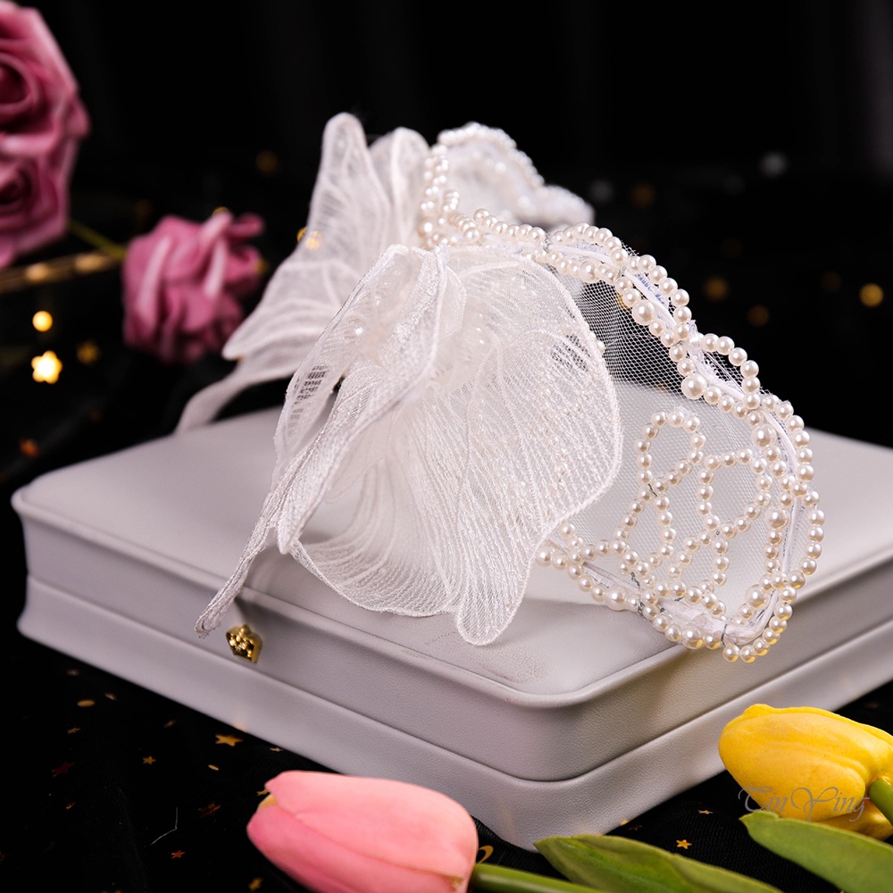 GETNOIVAS Băng Đô Cài Tóc Đính Hạt Ngọc Trai Giả Có Thể Uốn Cong Cho Cô Dâu