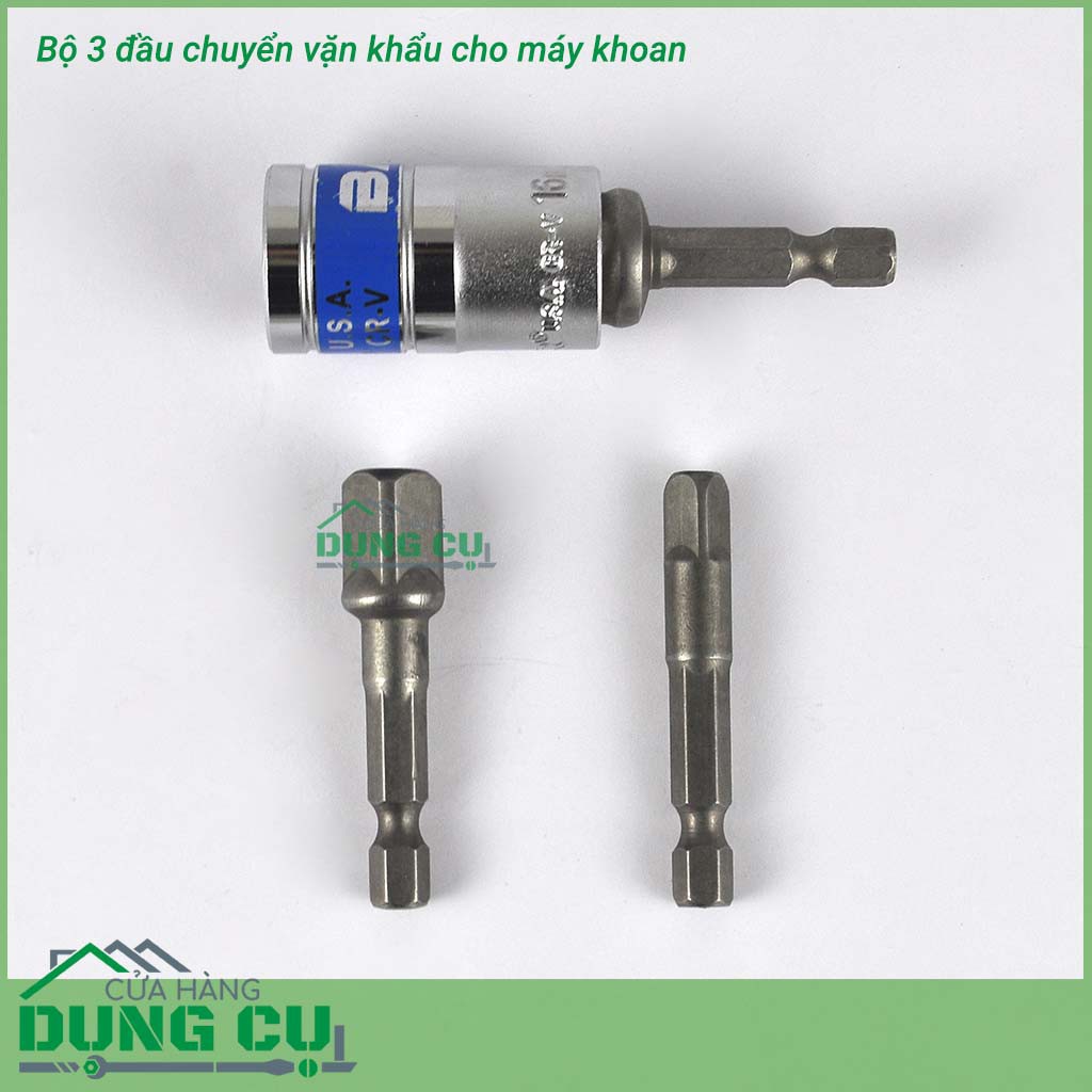 Bộ 3 Đầu Chuyển Sang Khẩu Bulong 1/4&quot; 3/8&quot; 1/2&quot; Gắn Cho Máy Khoan, Máy Bắn Vít