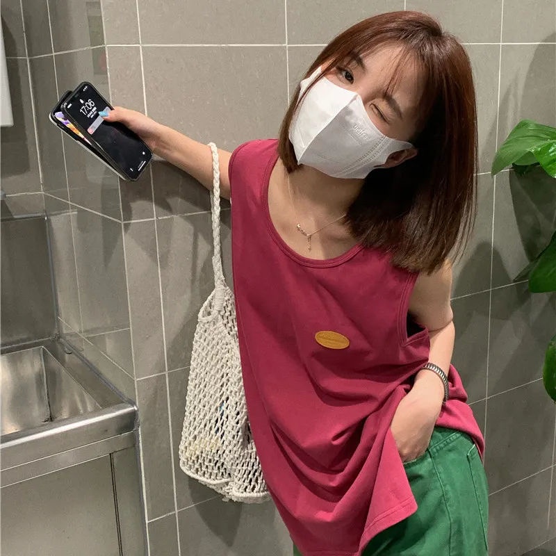 COZOK Áo Không Tay Dáng Rộng Phong Cách retro Hàn Quốc Dễ Phối Đồ