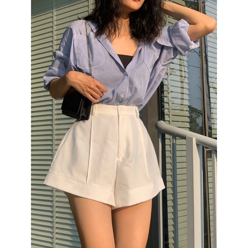 Áo sơmi kẻ sọc xanh 2 túi