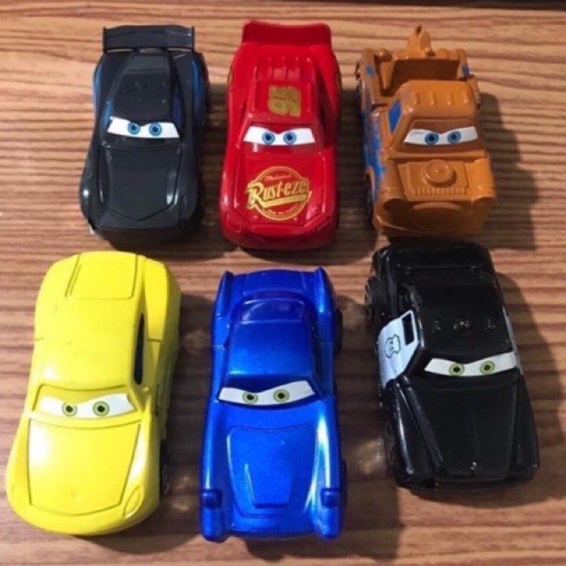 Bộ 6 xe mc queen, xe đua có mắt trang trí bánh kem