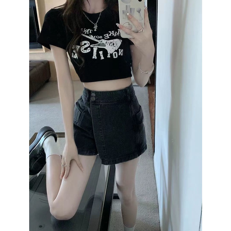 Quần Short Jeans Lưng Cao Dáng Chữ A Thời Trang Mùa Hè Cho Nữ