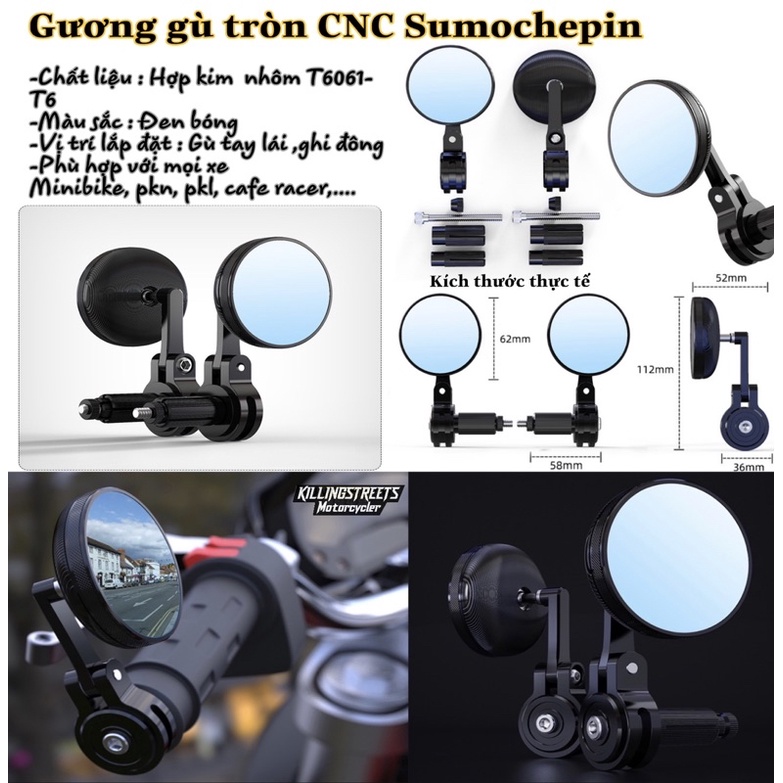 Gương gù CNC tay lái mini cực đẹp Vespa, GTS, Sprint, Msx, Vario, Cuxi, KTM, DUKE