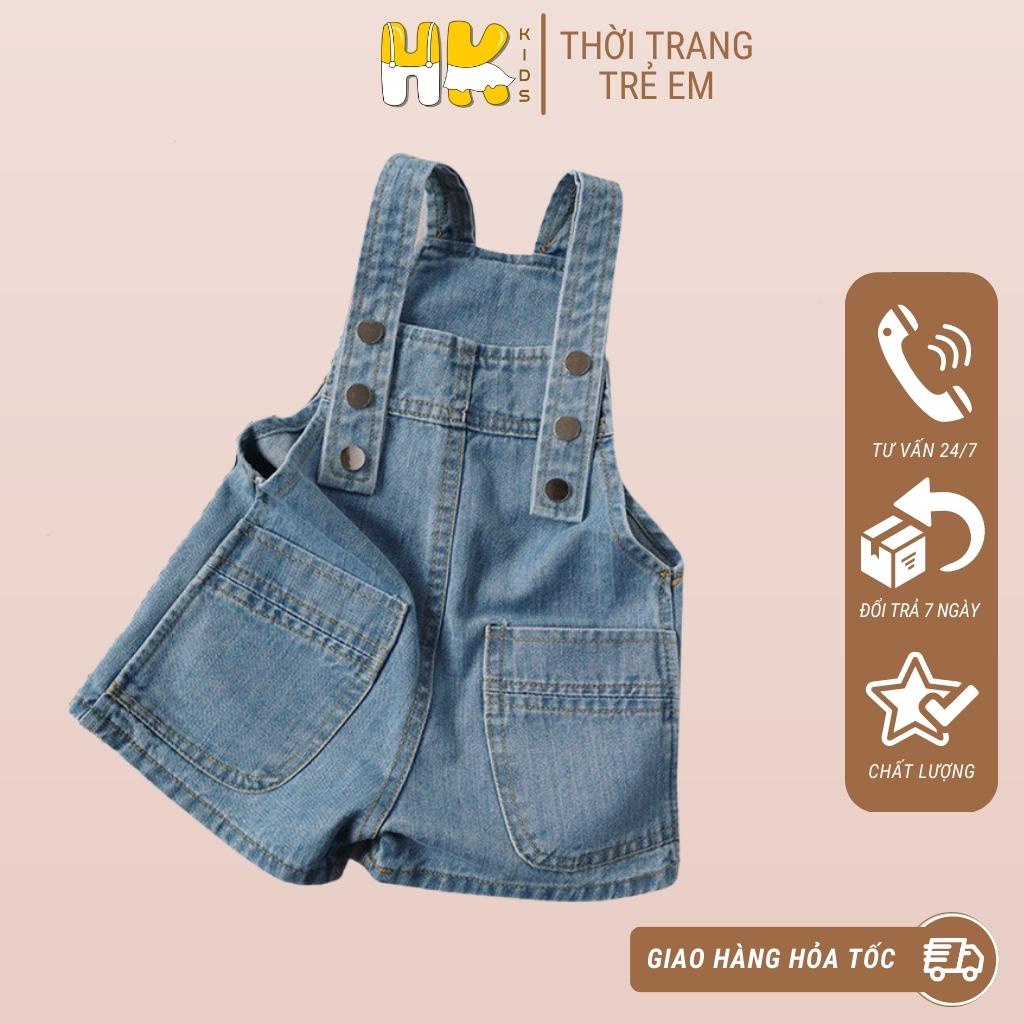 Yếm bò cho bé gái HK KIDS, kiểu quần short yếm 2 dây chất jean xinh xắn size cho bé 9-35kg (mã 5512)