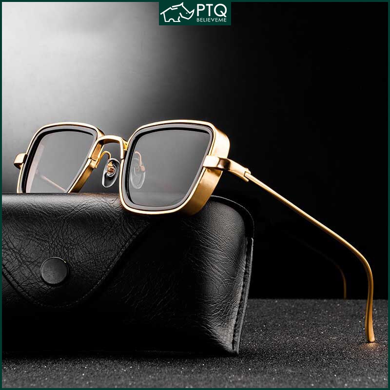 Kính Mát Gọng Vuông Kim Loại Chống Tia UV400 Phong Cách Retro