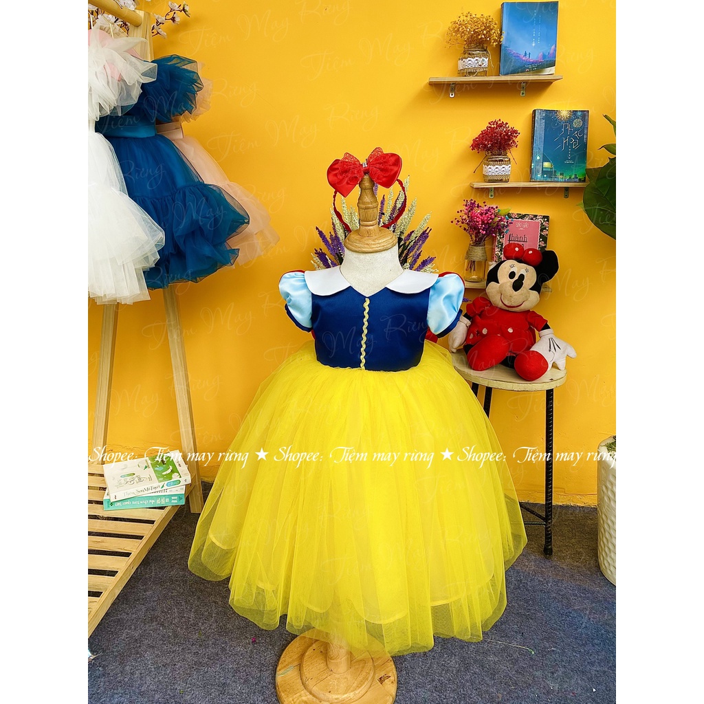 Váy đầm công chúa thiết kế cho bé gái mẫu nàng Bạch Tuyết vàng bồng bềnh Snow white, đầm công chúa dễ thương