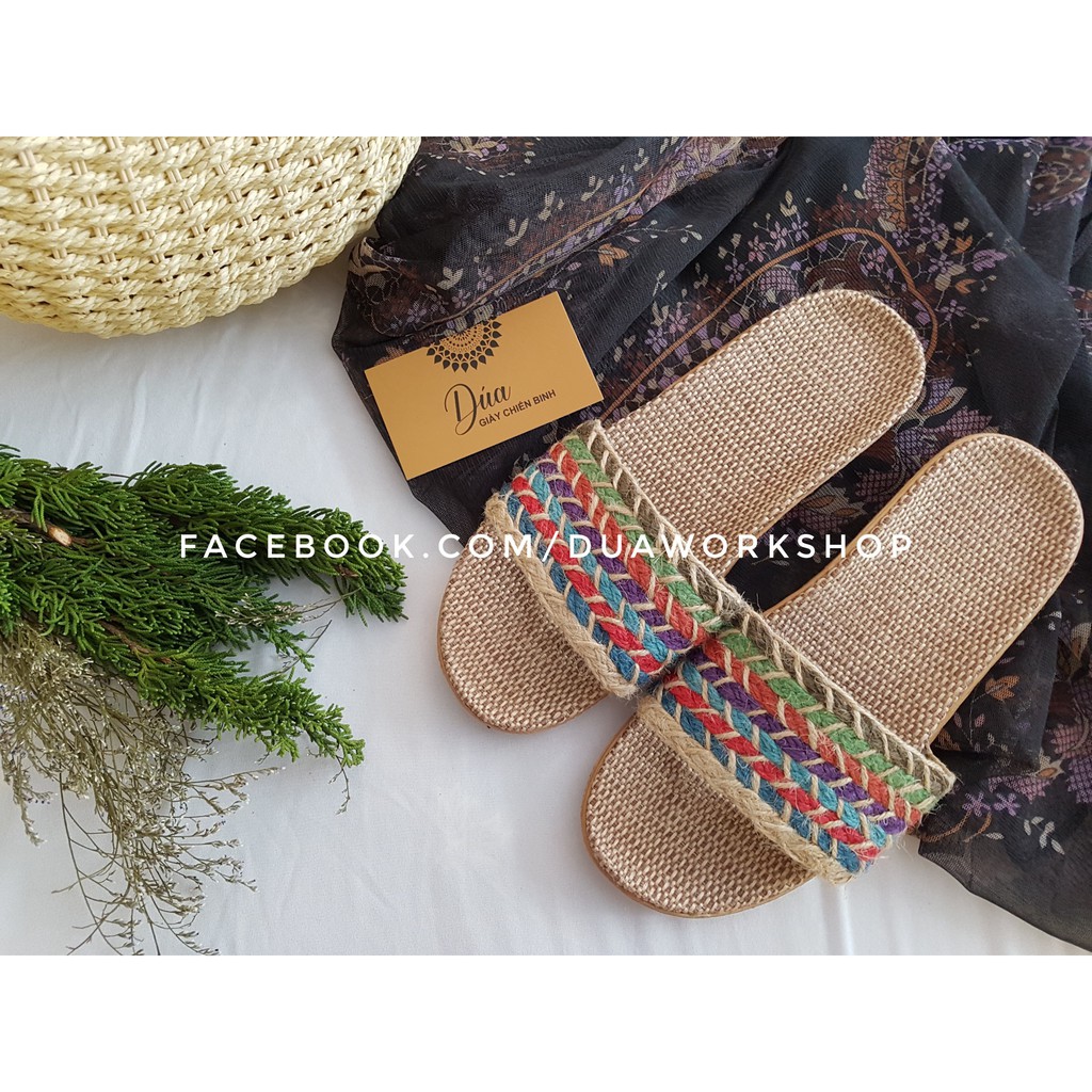 Dép Cói Quai Ngang Thổ Cẩm Vintage, Dép Đi Biển