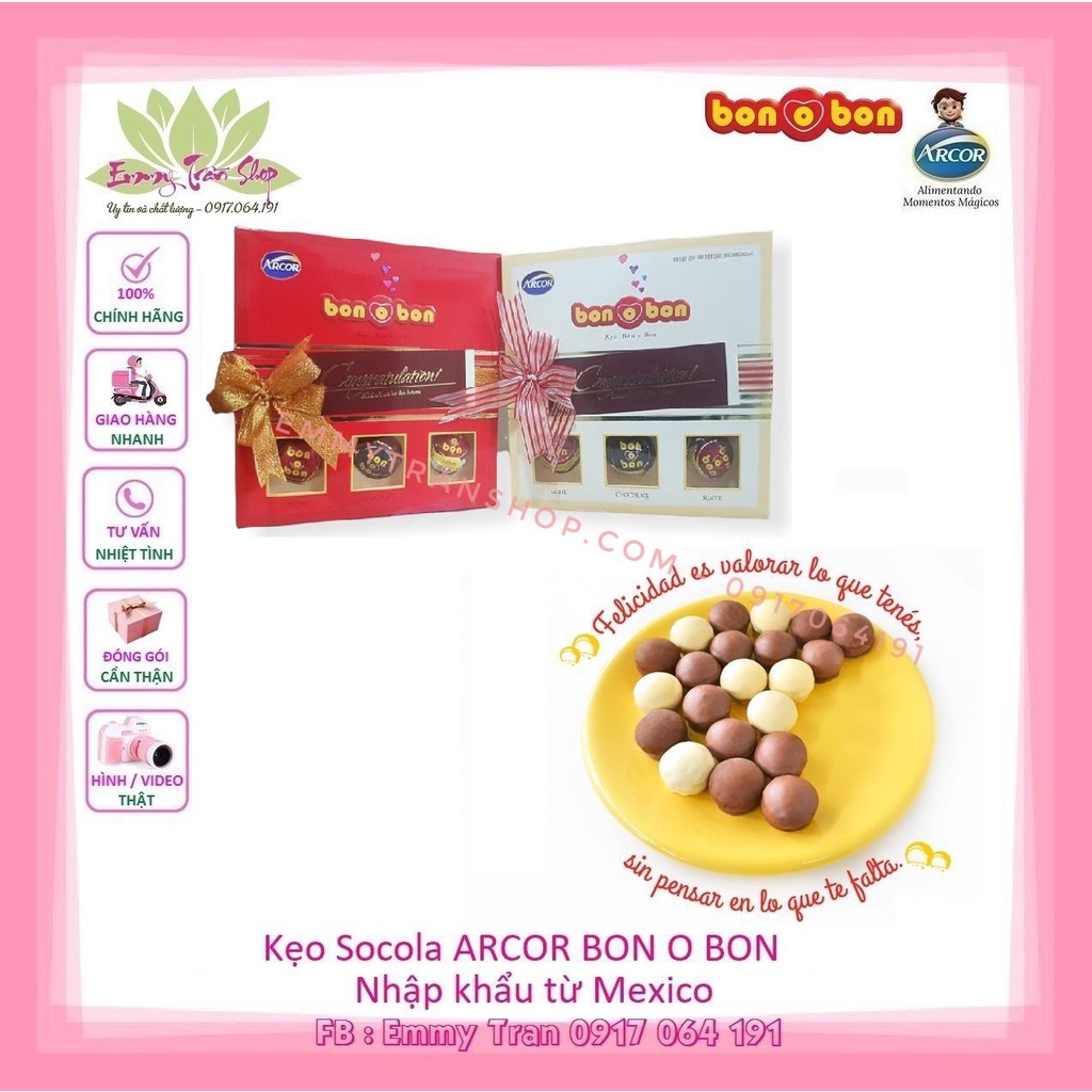 Kẹo Arcor Bon O Bon Chocolate 165gr- Hộp Giấy  Nhập Khẩu Từ Mexico