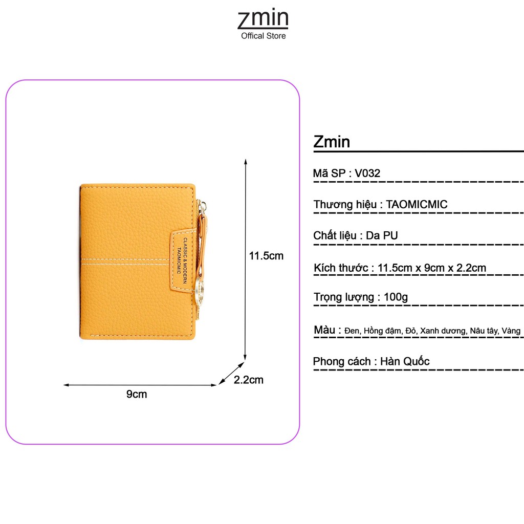 Ví bóp nữ ngắn mini cầm tay Zmin, chất liệu cao cấp có thể bỏ túi - V032