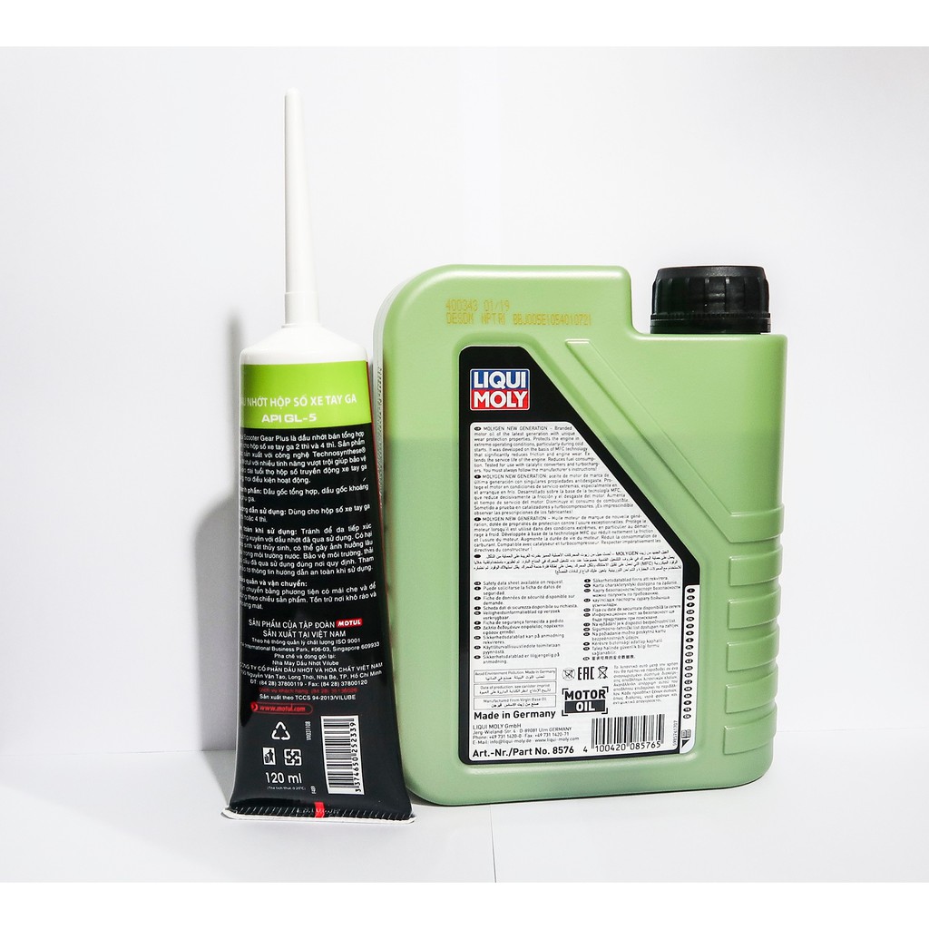 Combo nhớt Liqui Moly 5W40 Molygen 1L và tuýp láp Motul 120ml