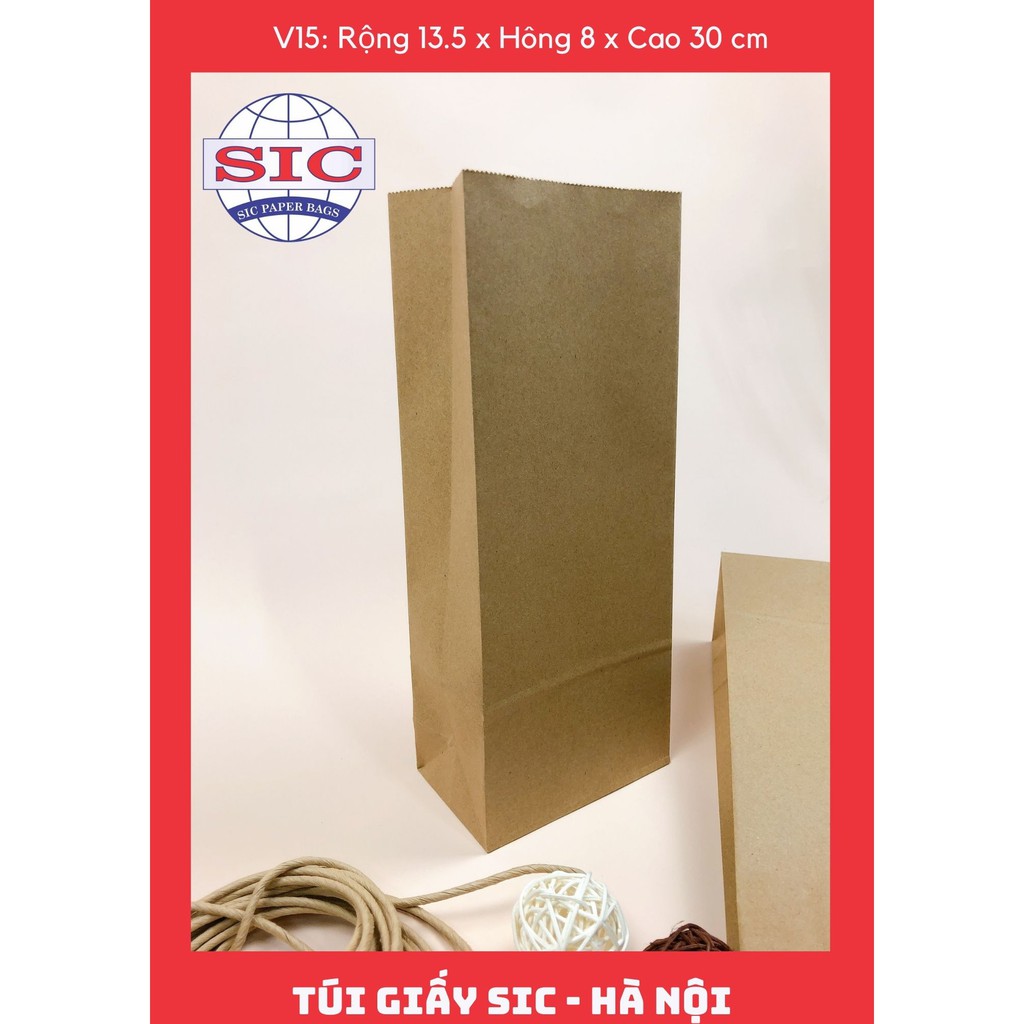 [SET 10 CHIẾC] TÚI GIẤY KRAFT V15: 13.5x8x33 MÀU NÂU KHÔNG QUAI ( ẢNH THẬT)