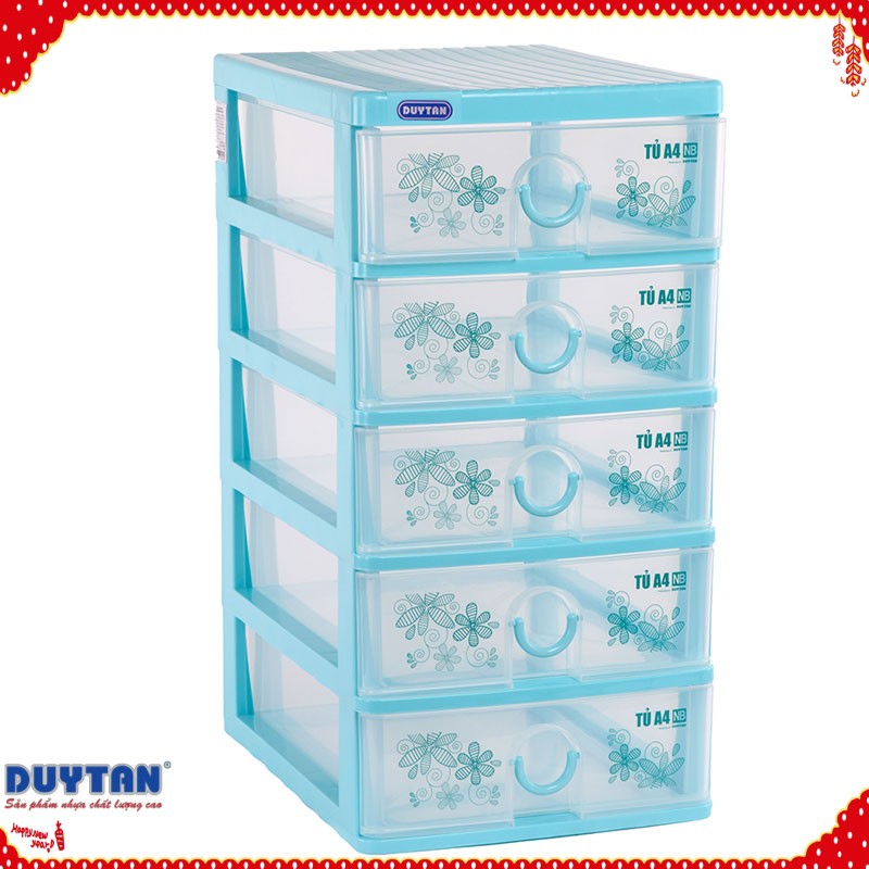 (Hà Nội) Tủ nhựa Duy Tân A4-5 ngăn Nắp bằng Xanh dương