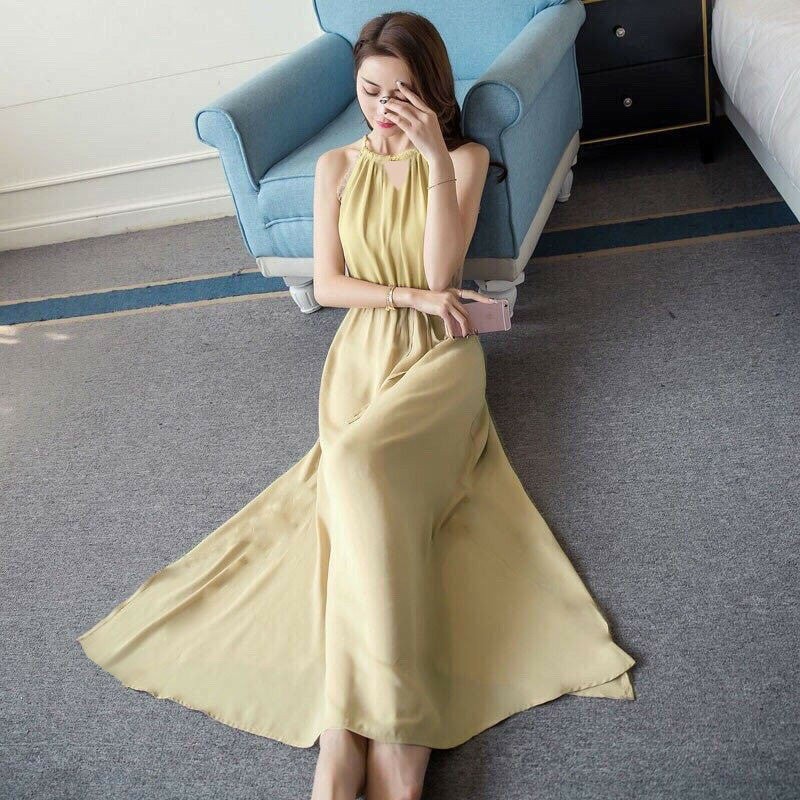 đầm maxi yếm (cổ yếm ,hai dây)