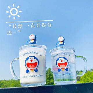 Cốc pha sữa Doraemon cốc thuỷ tinh Doraemon có chia vạch