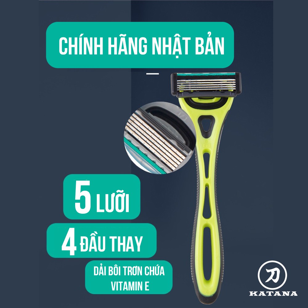 [CHÍNH HÃNG] Dao cạo râu 5 lưỡi 4 đầu thay Nhật Xfit 5 blade màu xanh (hộp dài)- BH 12 tháng 1 ĐỔI 1