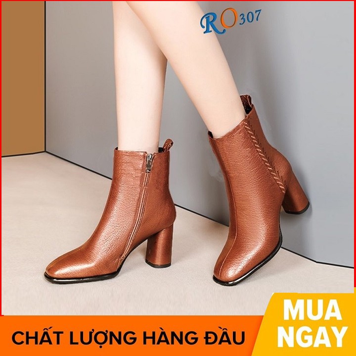 Giày boot nữ cổ thấp 7 phân hai màu đen nâu hàng hiệu rosata ro307