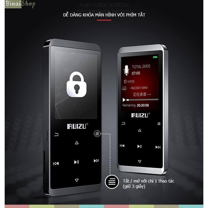 Máy nghe nhạc Lossless Bluetooth Ruizu D02 bản 8gb