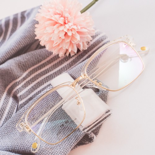 Gọng kính cận nam nữ Elmee thiết kế mắt vuông, form vừa,  chất liệu nhựa phối kim loại nhẹ nhàng thanh mảnh E2671