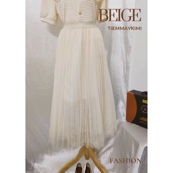 Chân váy xoè dài ren tutu lưới xếp Ly