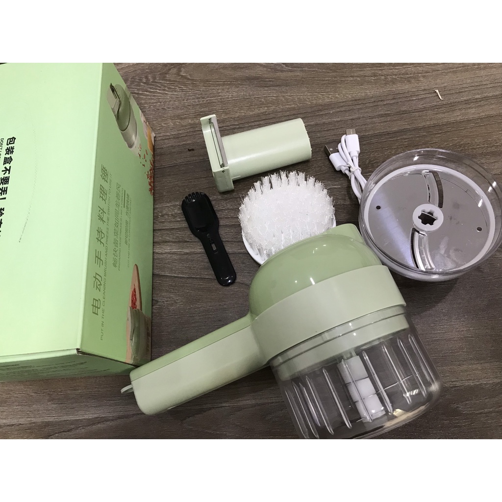Máy Băm Rau Củ Qủa, Tỏi Ớt Cầm Tay 4 in 1, Máy Xay Thái Tỏi Ớt Rau Củ Sử Dụng Pin Sạc Cổng USB Tiện Dụng
