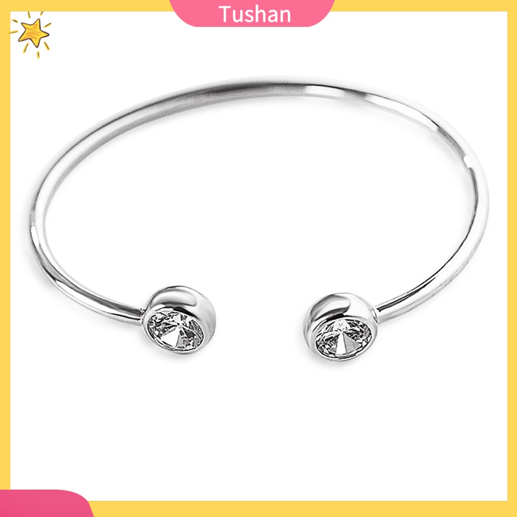 TUSH_Fashion Women Cubic Zirconia Inlaid Cuff Bangle Open Bracelet Birthday Gift